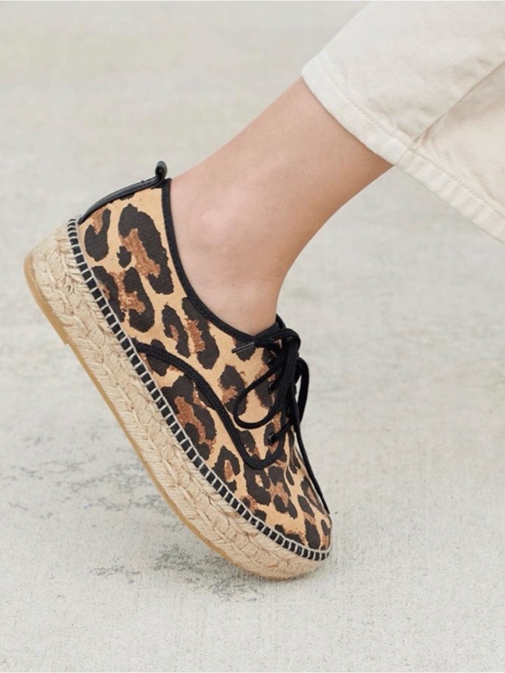 Loeffler Randall Alfie Espadrille Lace Up Flatform Shoes Leopard Women's 38